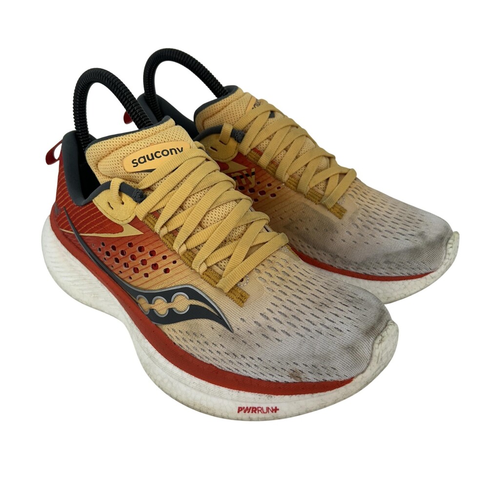 Saucony Ride 17 Shoes Womens Size 6 Yellow Red Mesh Running Sneakers S10924-138